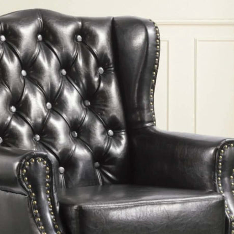 Classic-Luxury-Black-Faux-Leather-Lounge-Chair-With-Deep-Buttoned-Back-_-Chrome-Studded-Lining-Wood-Legs