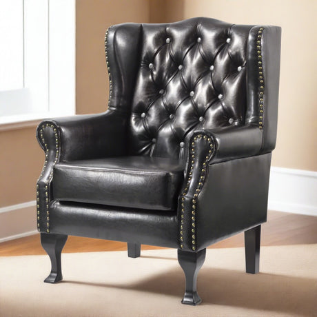 Classic-Luxury-Black-Faux-Leather-Lounge-Chair-With-Deep-Buttoned-Back-_-Chrome-Studded-Lining-Wood-Legs