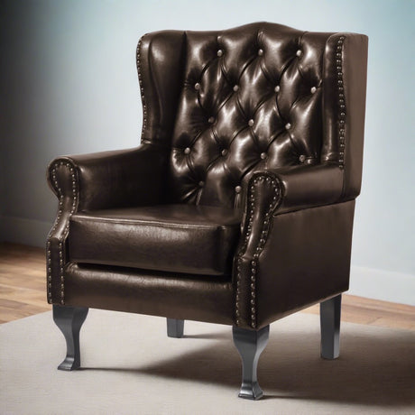 Classic-Luxury-Brown-Faux-Leather-Lounge-Chair-With-Deep-Buttoned-Back-_-Chrome-Studded-Lining-Wood-Legs