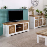 Manali Rustic Mango Wood Large TV Stand With Storage