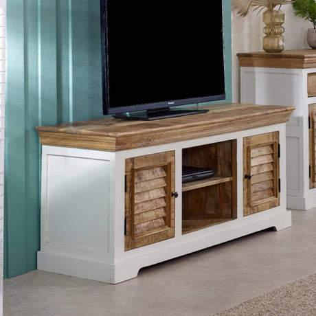 Manali Rustic Mango Wood Large TV Stand With Storage