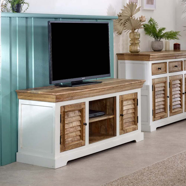 Manali Rustic Mango Wood Large TV Stand With Storage