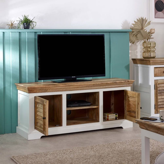 Manali Rustic Mango Wood Large TV Stand With Storage