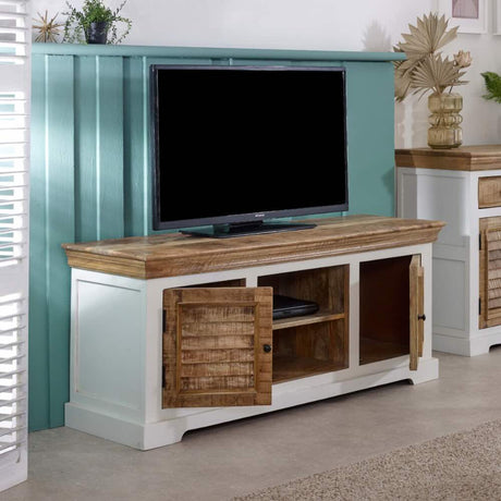 Manali Rustic Mango Wood Large TV Stand With Storage