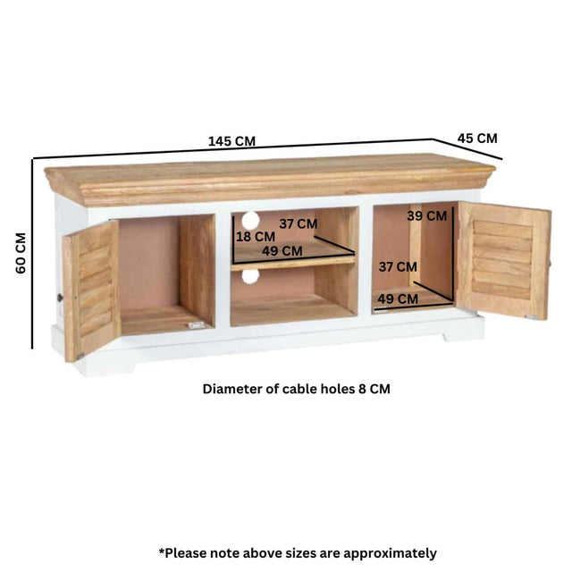 Manali Rustic Mango Wood Large TV Stand With Storage