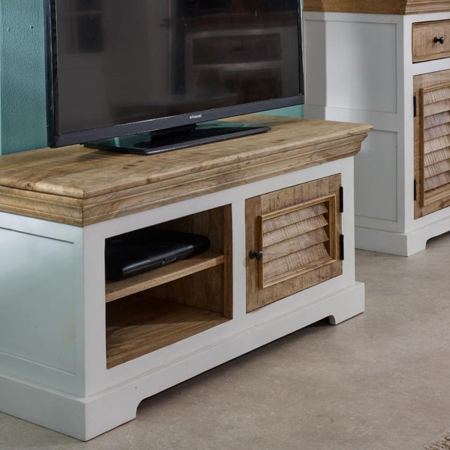 Manali Rustic Solid Mango Wood TV Stand With Storage