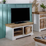 Manali Rustic Solid Mango Wood TV Stand With Storage