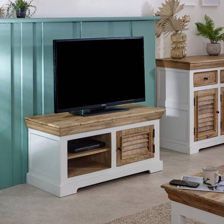 Manali Rustic Solid Mango Wood TV Stand With Storage