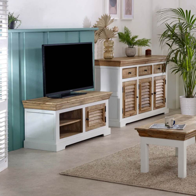 Manali Rustic Solid Mango Wood TV Stand With Storage