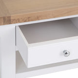 Hazel Rustic Rectangular Oak Wood White Coffee Table With Drawer Storage