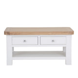 Hazel Rustic Rectangular Oak Wood White Coffee Table With Drawer Storage