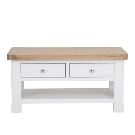 Hazel Rustic Rectangular Oak Wood White Coffee Table With Drawer Storage