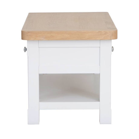 Hazel Rustic Rectangular Oak Wood White Coffee Table With Drawer Storage