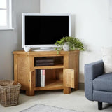 Greenwich Rustic Oak Wood Corner TV Stand With Storage