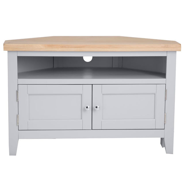 Alexandra Classic Oak Wood Grey Corner TV Stand With Storage