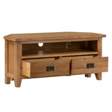 Canary Rustic Oak Wood Corner TV Stand With Storage