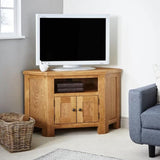 Greenwich Rustic Oak Wood Corner TV Stand With Storage