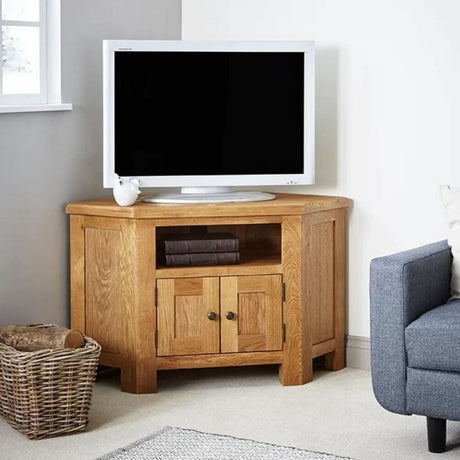 Greenwich Rustic Oak Wood Corner TV Stand With Storage