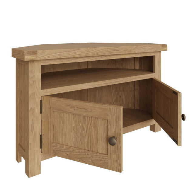 Arthur Classic Oak Wood Corner TV Stand With Storage