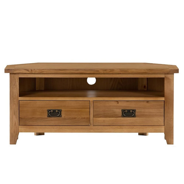 Canary Rustic Oak Wood Corner TV Stand With Storage