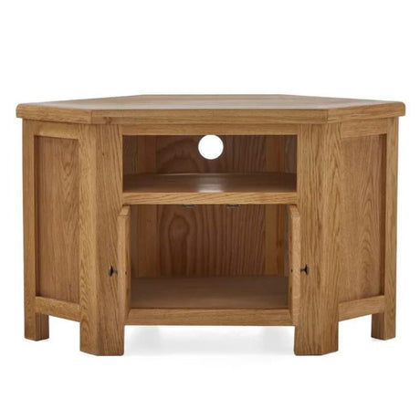 Greenwich Rustic Oak Wood Corner TV Stand With Storage