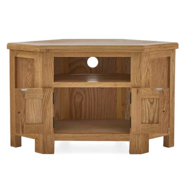 Greenwich Rustic Oak Wood Corner TV Stand With Storage