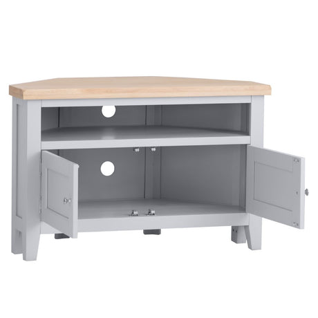 Alexandra Classic Oak Wood Grey Corner TV Stand With Storage