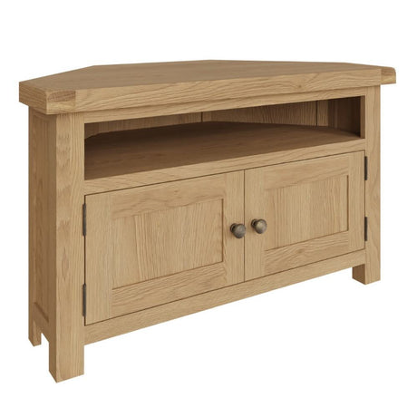 Arthur Classic Oak Wood Corner TV Stand With Storage