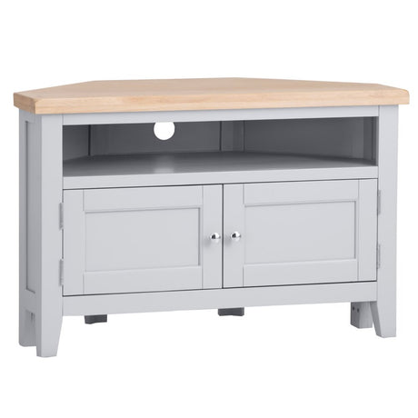 Alexandra Classic Oak Wood Grey Corner TV Stand With Storage