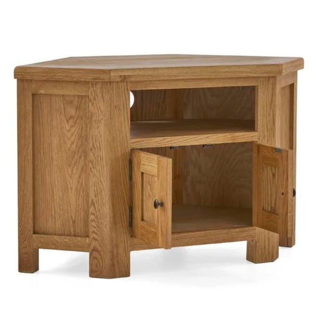 Greenwich Rustic Oak Wood Corner TV Stand With Storage