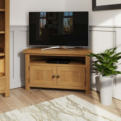 Arthur Classic Oak Wood Corner TV Stand With Storage