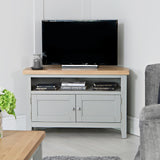 Alexandra Classic Oak Wood Grey Corner TV Stand With Storage