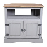 Annecy Rustic Oak Wood Grey Corner TV Stand With Storage