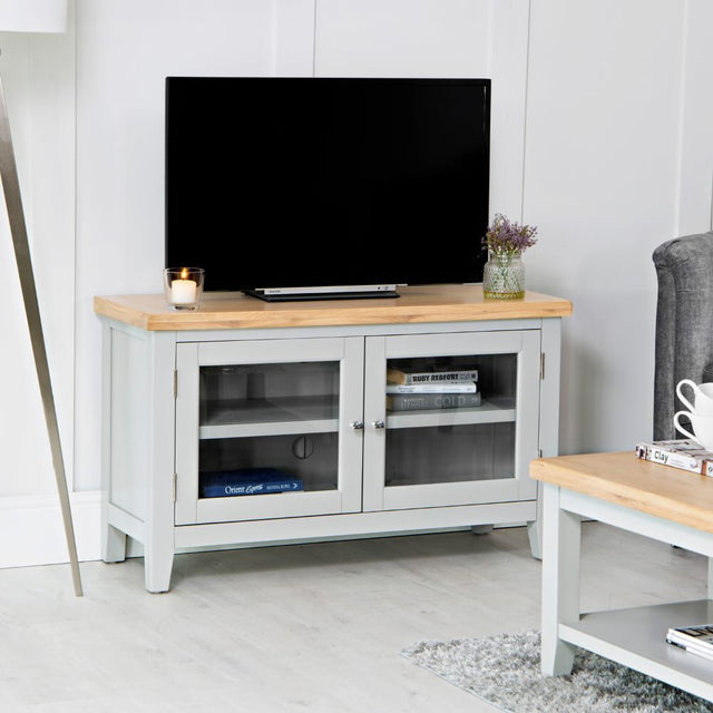 Alexandra Classic Oak Wood Grey TV Stand With Storage