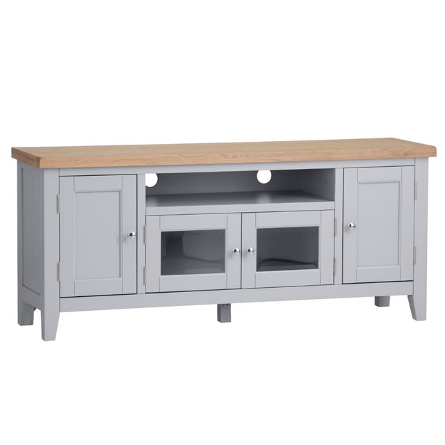 Alexandra Classic Oak Wood Large Grey TV Stand With Storage