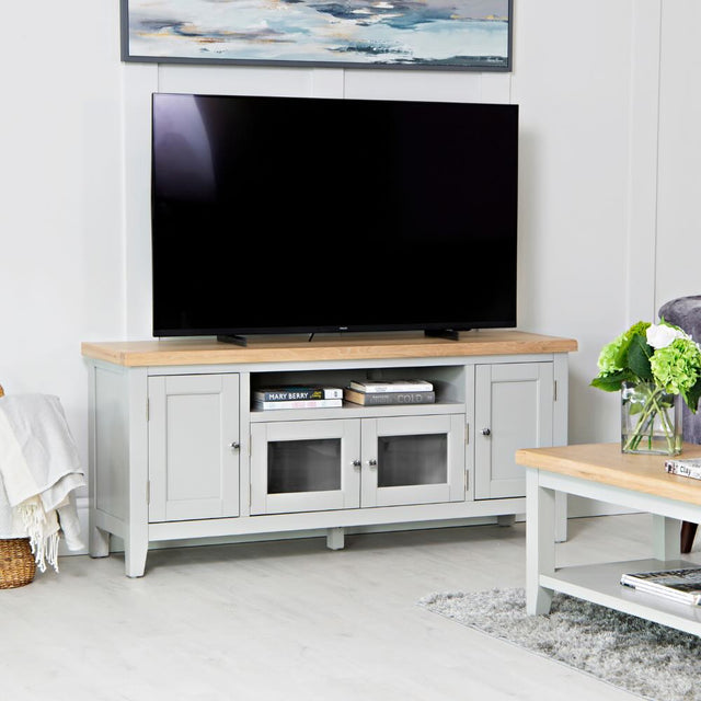 Alexandra Classic Oak Wood Large Grey TV Stand With Storage