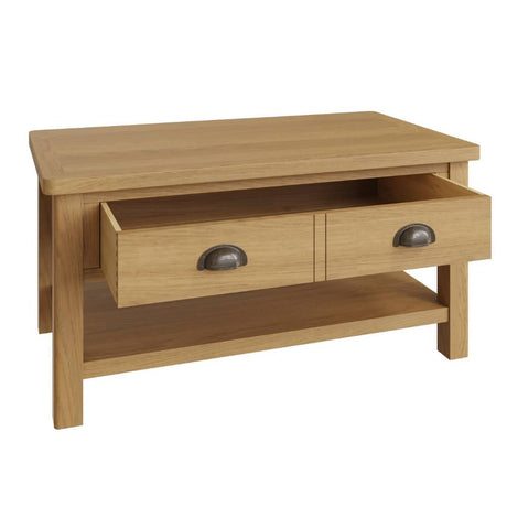 Maxwell Rustic Rectangular Oak Wood Coffee Table With Storage