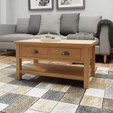 Maxwell Rustic Rectangular Oak Wood Coffee Table With Storage