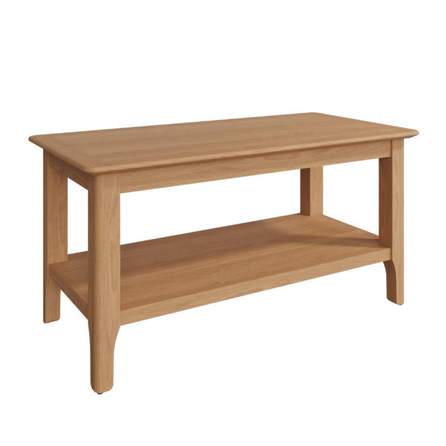 Monroe Rustic Rectangular Light Oak Wood Coffee Table With Shelf 90cm