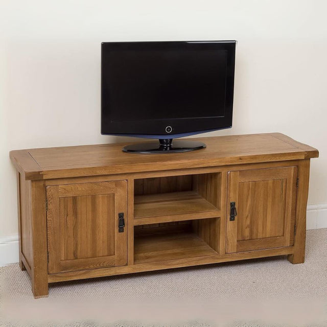 Canary Rustic Oak Wood TV Stand With Storage