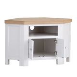 Hazel Classic White Corner TV Stand With Oak Top