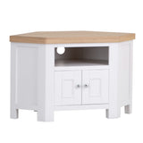 Hazel Classic White Corner TV Stand With Oak Top