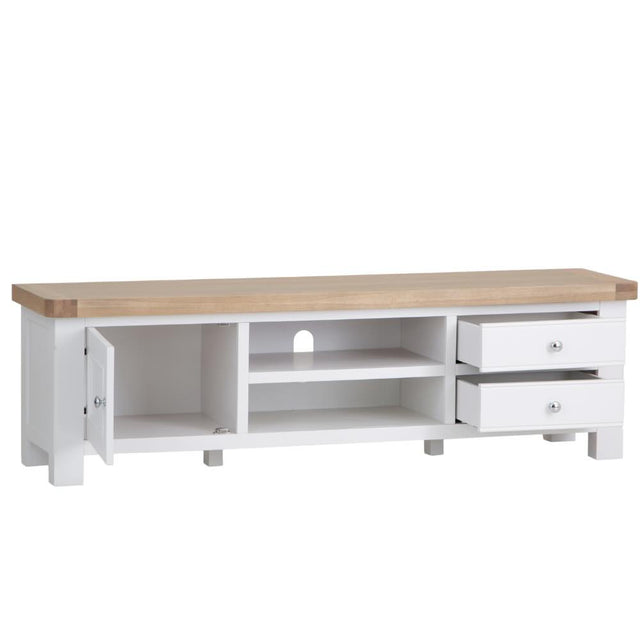 Hazel Classic Large Oak Wood White TV Stand With Storage