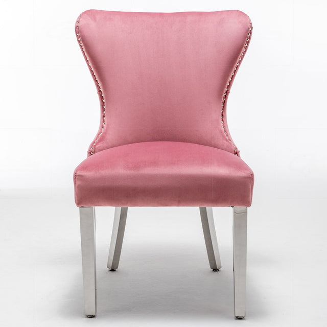 Classic-Pink-Velvet-Buttoned-Back-Dining-Chair-Diamond-Stitching-Stainless-Steel-Legs-Set-of-2