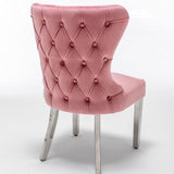 Classic-Pink-Velvet-Buttoned-Back-Dining-Chair-Diamond-Stitching-Stainless-Steel-Legs-Set-of-2