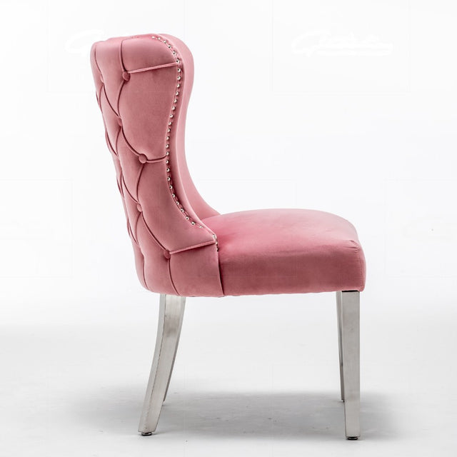 Classic-Pink-Velvet-Buttoned-Back-Dining-Chair-Diamond-Stitching-Stainless-Steel-Legs-Set-of-2