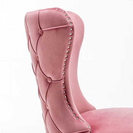 Classic-Pink-Velvet-Buttoned-Back-Dining-Chair-Diamond-Stitching-Stainless-Steel-Legs-Set-of-2