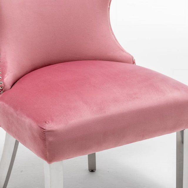 Classic-Pink-Velvet-Buttoned-Back-Dining-Chair-Diamond-Stitching-Stainless-Steel-Legs-Set-of-2