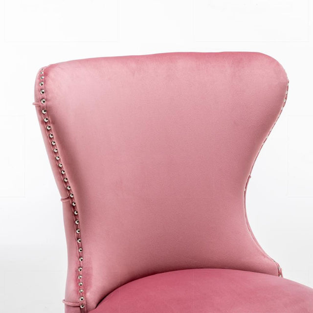 Classic-Pink-Velvet-Buttoned-Back-Dining-Chair-Diamond-Stitching-Stainless-Steel-Legs-Set-of-2