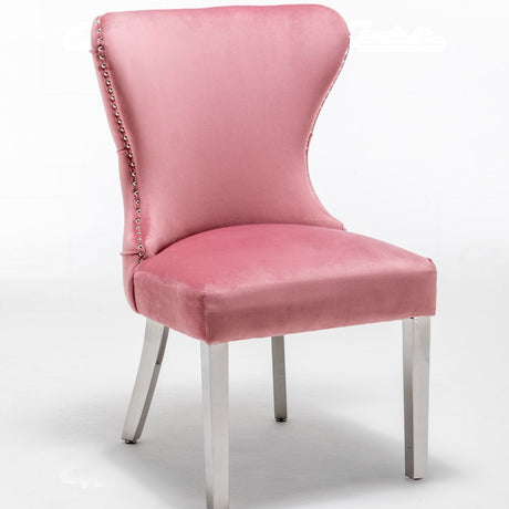 Classic-Pink-Velvet-Buttoned-Back-Dining-Chair-Diamond-Stitching-Stainless-Steel-Legs-Set-of-2